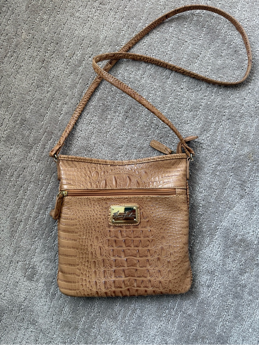 Marc Fisher Tan Croc-Embossed Crossbody Bag